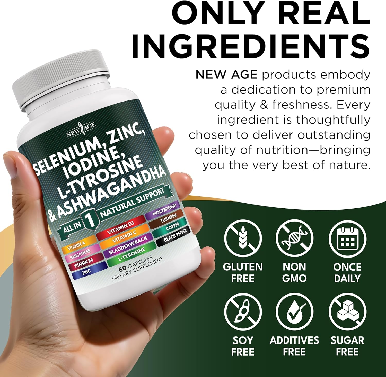 Selenium, Zinc, Iodine, L Tyrosine, Ashwagandha - Thyroid Support Supplement for Women and Men with Bladderwrack, Turmeric, Silica Kelp, Schisandra - 60 Count (Pack of 3)