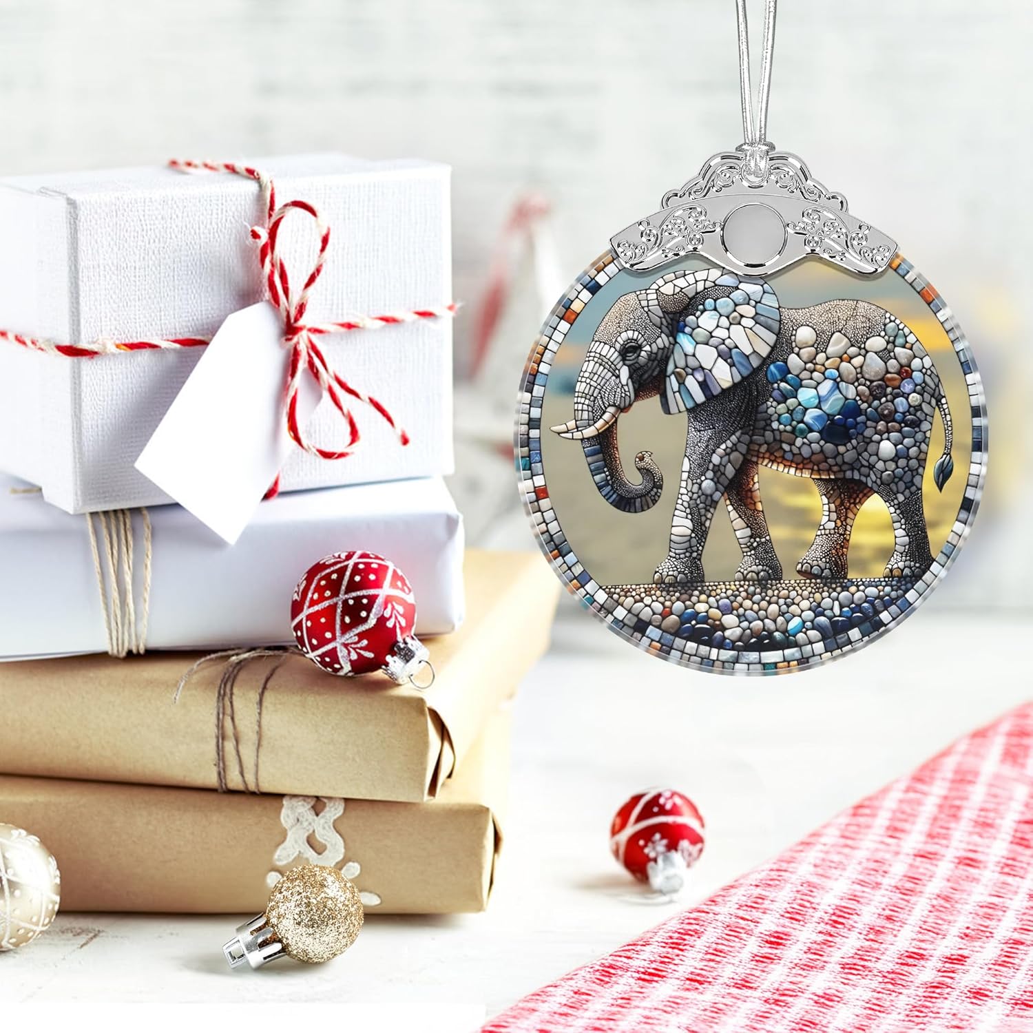 Christmas Ornament, 2025 Ornaments for Christmas Tree, Stained Glass Hanging Ornament, Holiday Ornaments, Unique Gift Idea - Elephant