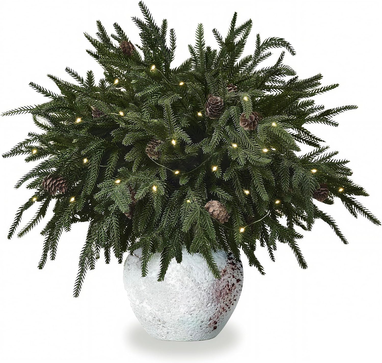 12PCS Christmas Norfolk Pine Branches with Warm Lights ，20" Artificial Christmas Branches Pinecones Norfolk Pine Stems for DIY Crafts Garlands Wreaths Holiday Home Centerpiece Xmas Decor