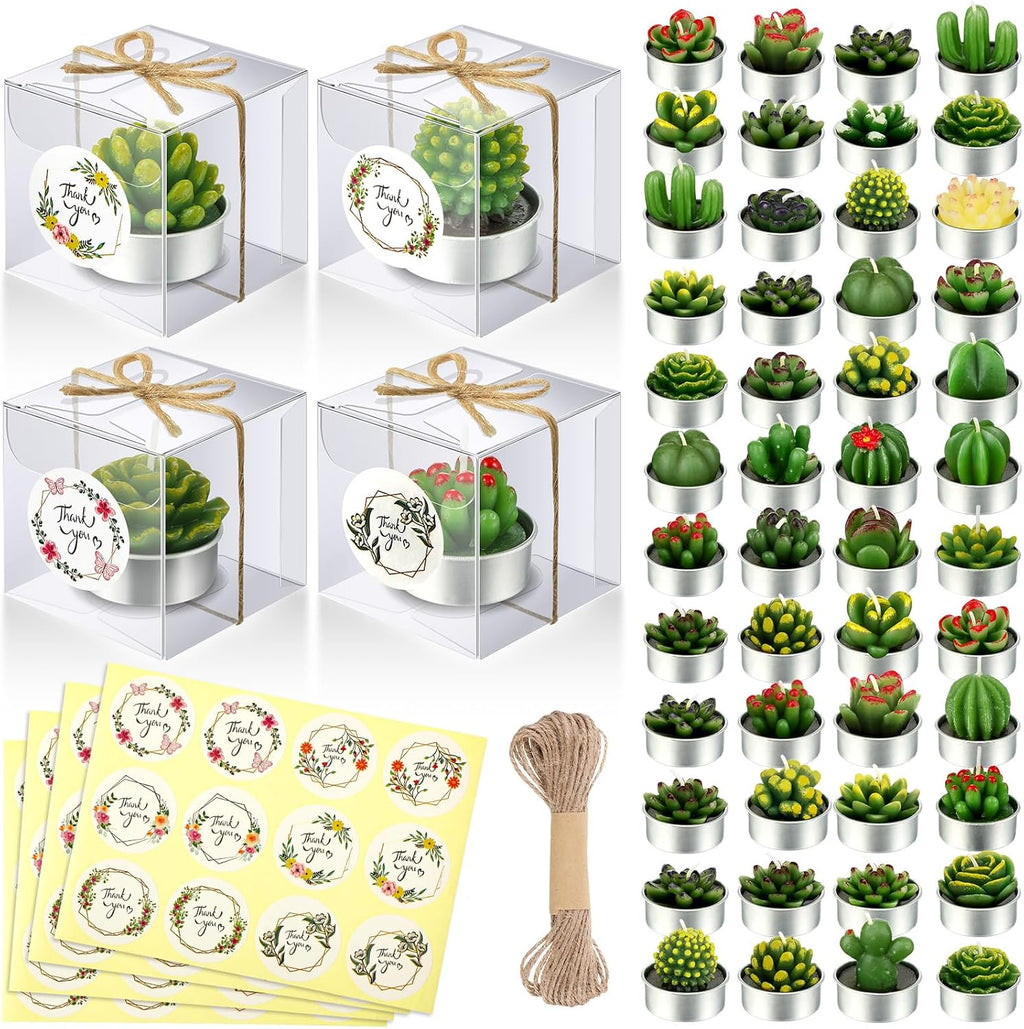 MTLEE 48 Sets Cactus Tealight Candles Delicate Succulent Cactus Candles Mini Candle Plant Party Favors Gifts for Christmas Baby Shower Fiesta Birthday Anniversary Celebration Wedding Party