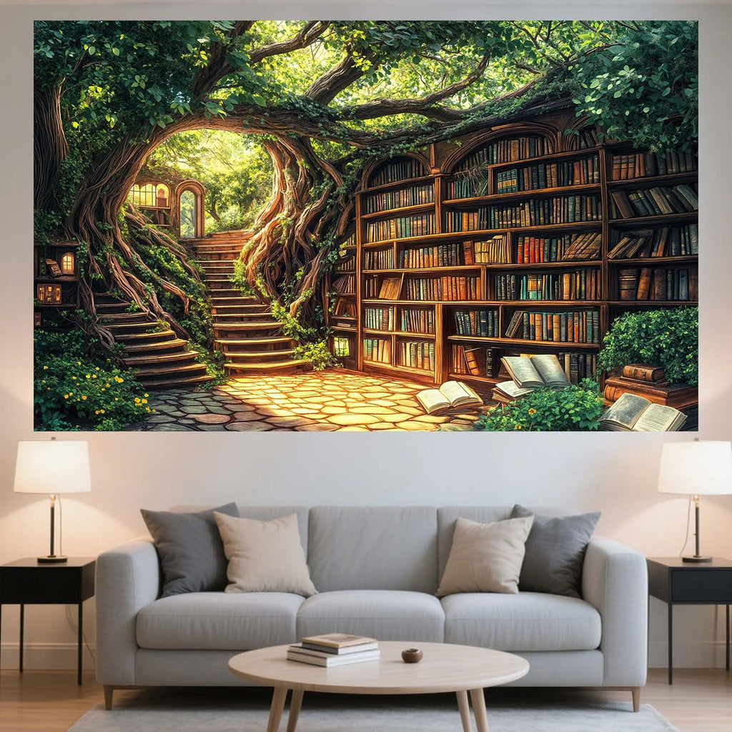 12X8ft Forest Fairy Enchanted Library Backdrop Magical Woodland Bookshelf Green Garden for Photography Magic Nature Party Birthday Baby Shower Photo Shoots Decor Props