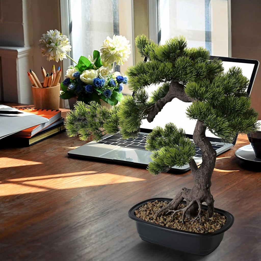 Artificial Bonsai Plant, Large Faux Juniper Plants 20 inch, Faux Potted Pine Plants Indoor Decor for Office Desk Home Table, Greenery Desktop Bonsai Tree for Room Decorations, Tall 20"