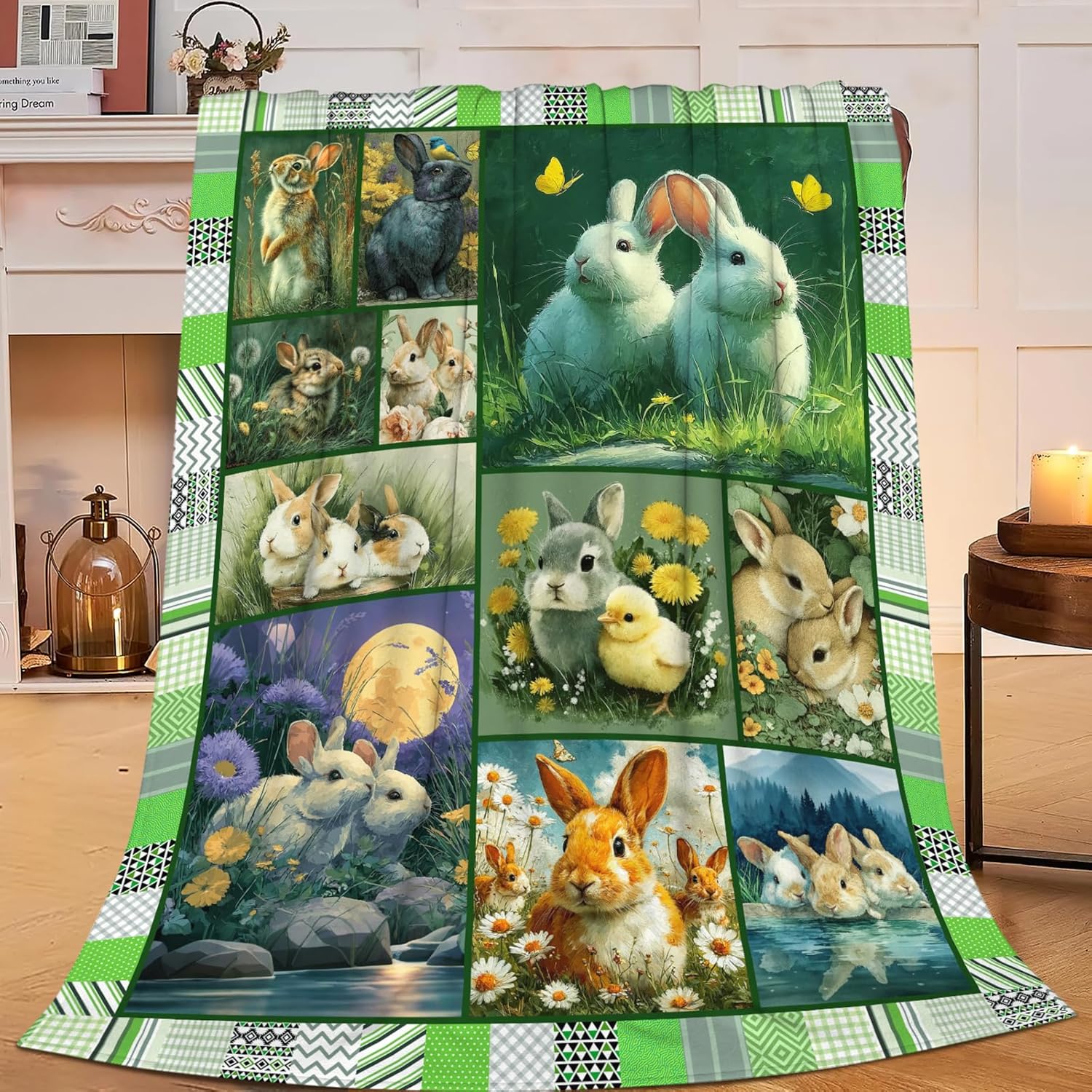 Bunny Throw Blanket Rabbit Bunny Stuff Gifts for Kids Girls Boys Adults Women Men Soft Cozy Warm Plush Fluffy Fuzzy Fleece Blanket 60''X80''
