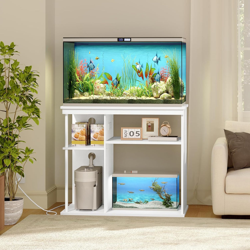 40-50 Gallon Fish Tank Stand with Power Outlet, Wooden Aquarium Stand with Filter Storage, Heavy-Duty Reptile Tank Stand with 3-Tier Storage Shelves, 36.2" L x 19.7" W x 31.7" H, White