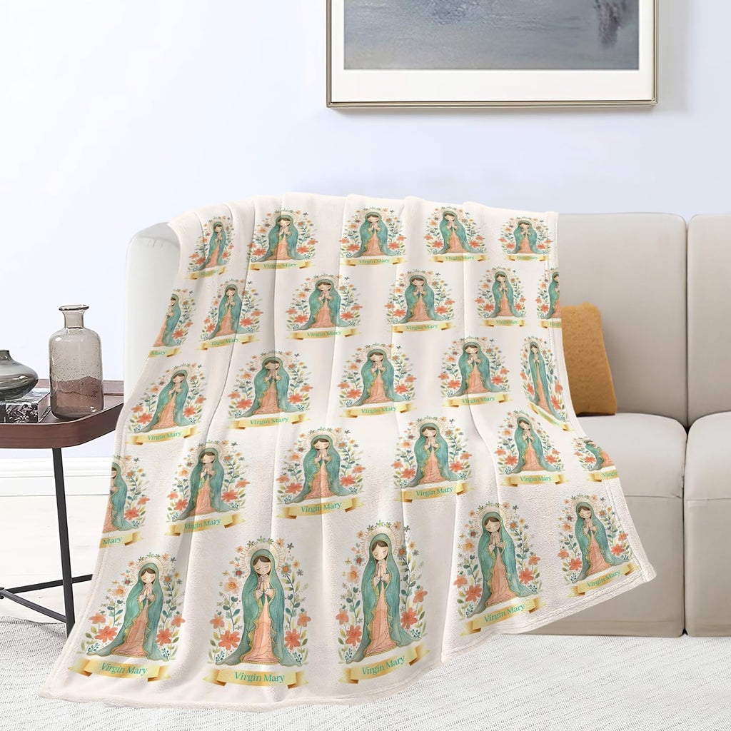 Cute Cartoon Virgin Mary Throw Blanket Gifts for Kids Girls Boys Adults Soft Cozy Plush Fluffy Fuzzy Fleece Blanket Decor 50''X60''