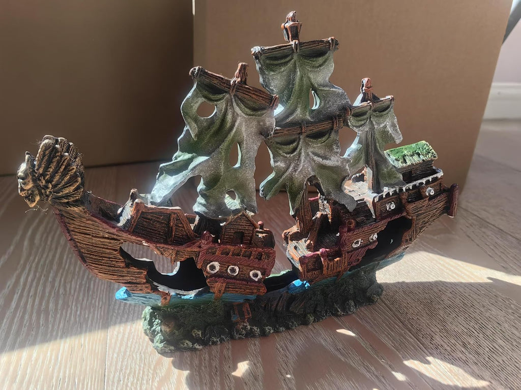Ulifery Aquarium Boat Shipwreck Sunken Pirate Ship Resin Fish Tank Decorations Aircraft Carrier for Betta