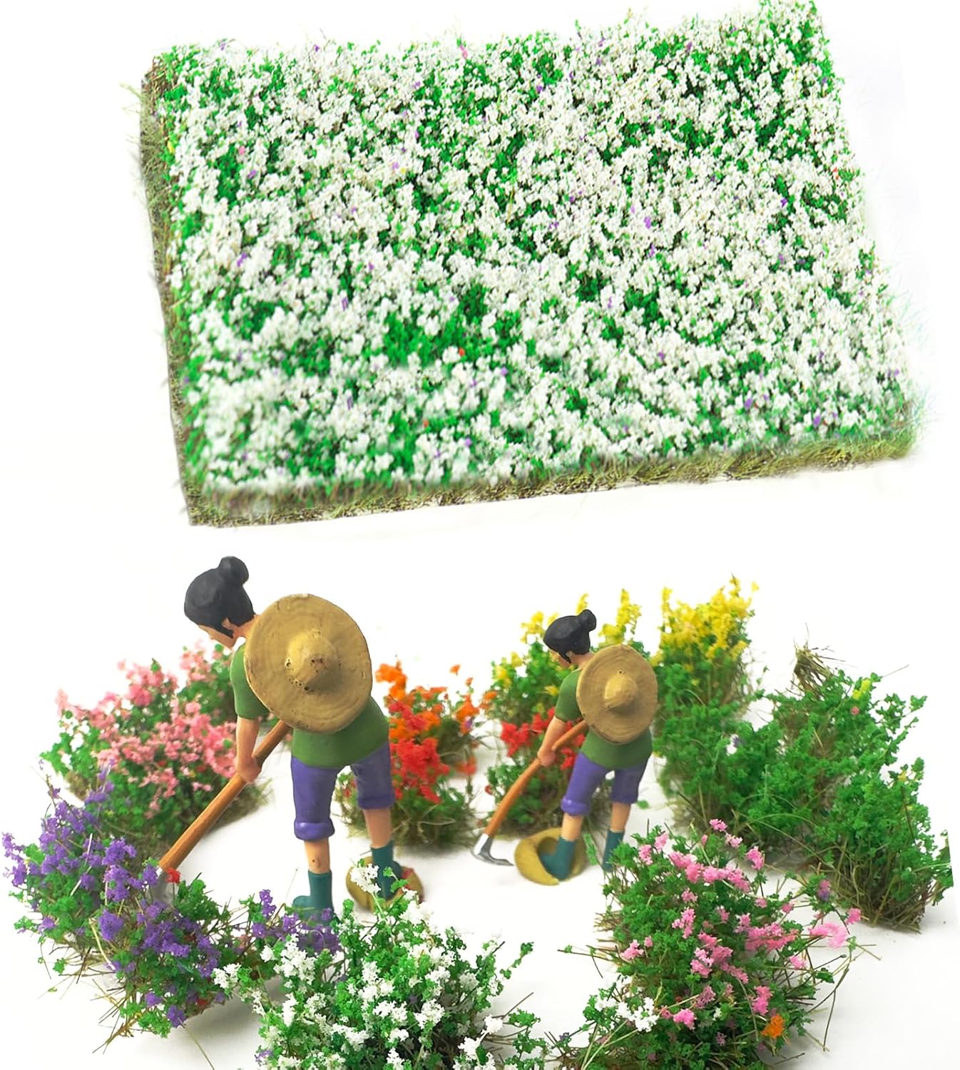 Warmtree Hand Torn Model Grass Tufts Flower Cluster for Miniature Scenery Applicable for N & HO Scale for Train Layouts, Diorama Supplies, and Architectural Models (White)