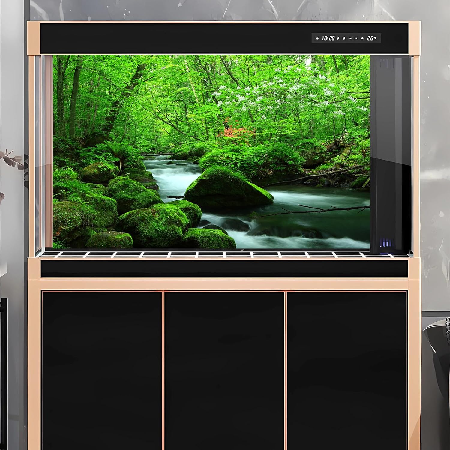 Stream Aquarium Background Jungle Plants Rainforest Fish Tank Background Lush Green Trees Rocks with Moss Terrarium Background Flowing Water Natural Landscape Aquarium Backdrops Vinyl 60x24in