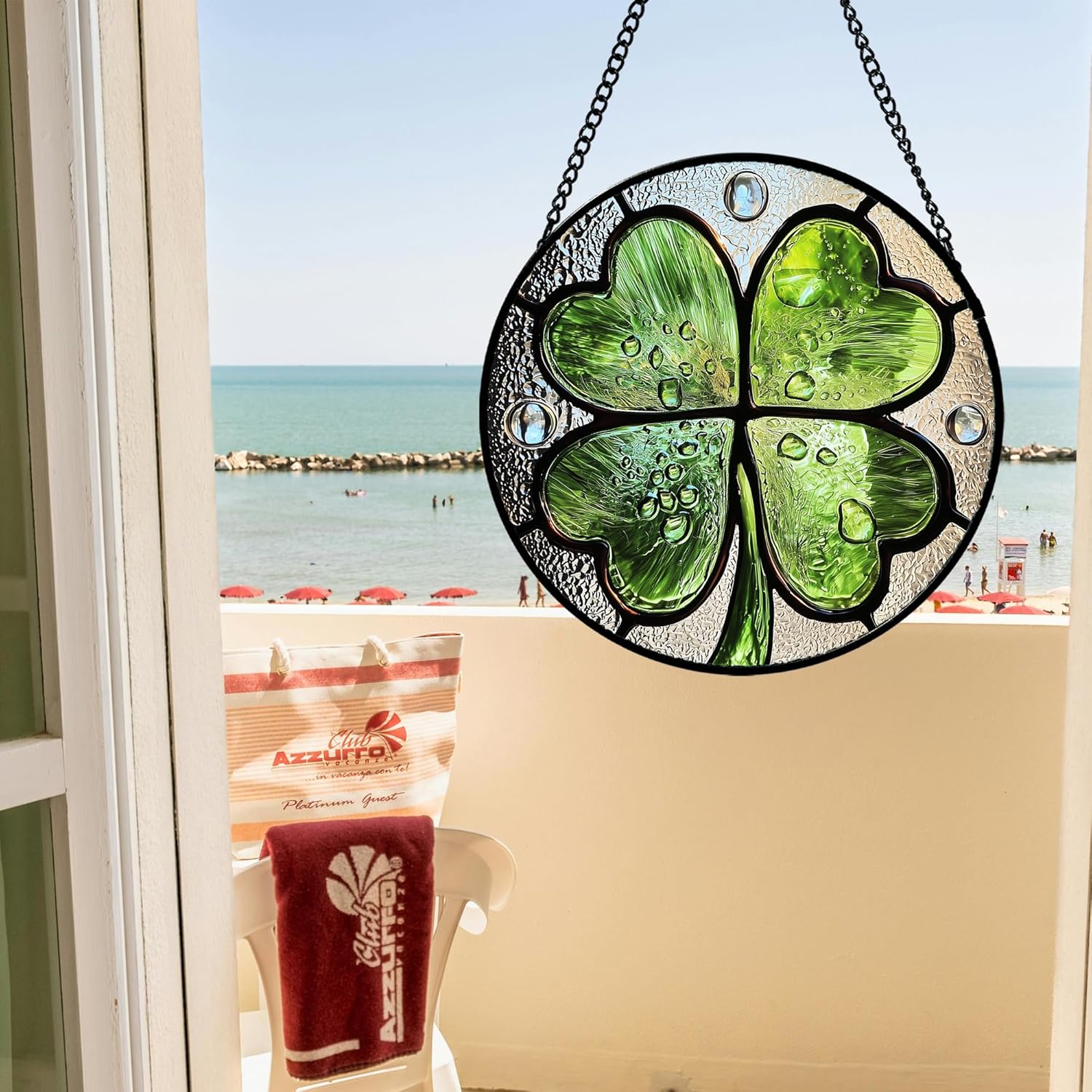 Stained Glass Window Hanging - St. Patrick's Day Green Irish Themed Gifts Sun Catcher Door Home Clover Decor Suncatcher Christmas Mother's Day Birthday Gifts for Women Men Mom Nana 9.8 in
