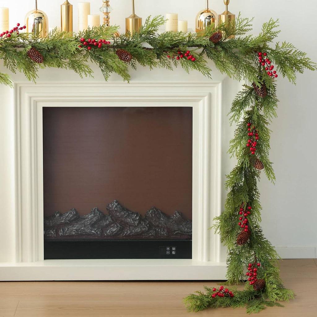 MIZII Christmas Garlands 6 Feet Artificial Pine Garland with Pinecone Berries Faux Greenery Garland Christmas Decorations for Xmas Fireplace Mantle Home Decor Indoor Outdoor (Pine Mix)