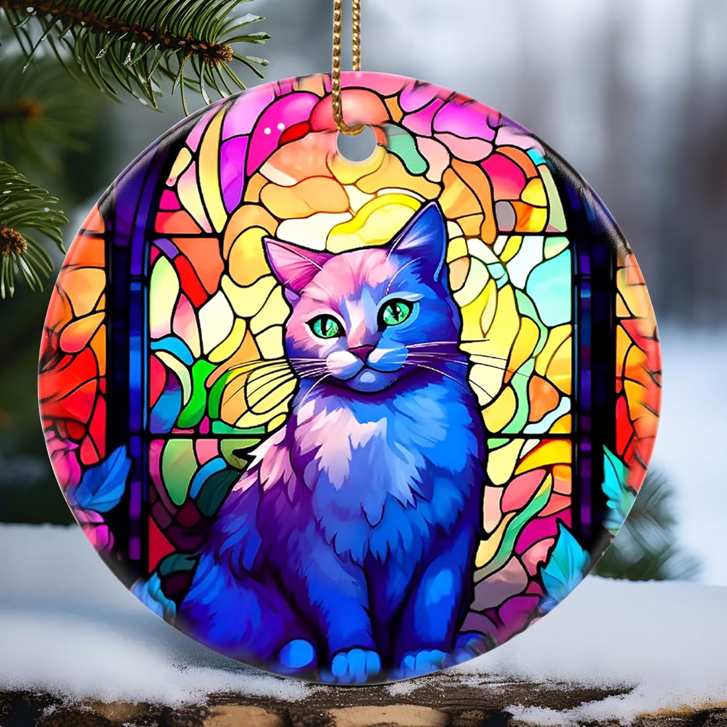 Touber Cat Ornament, Christmas Decoration, Holiday Present Idea, Heirloom Keepsake, Round Ceramic, Bauble Present, Cat