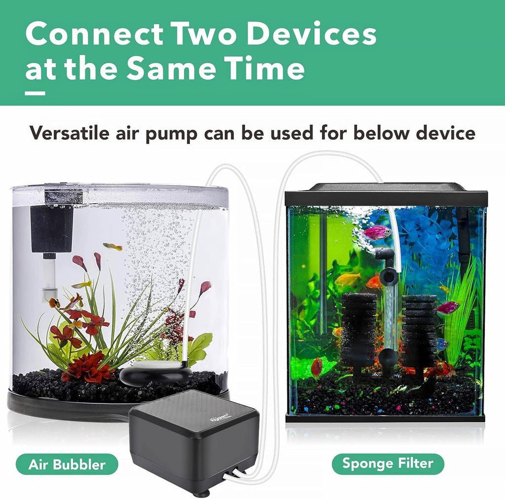 hygger Adjustable 5W 10W Aquarium Air Pump with 2 Ports for 20-600 Gallon Fish Tank 160 GPH 250 GPH Aquatic Aerator Oxygen Pump