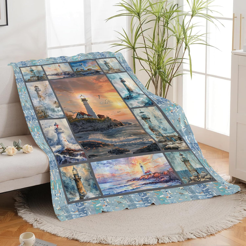 Lighthouse Blanket Nautical Throw Blanket Lighthouse Flannel Stuff Merch Cozy Decor Fleece Plush Fuzzy Warm Soft Lightweight Bedding Gifts for Girls Women Men Boy Couch Sofa 60"X50"