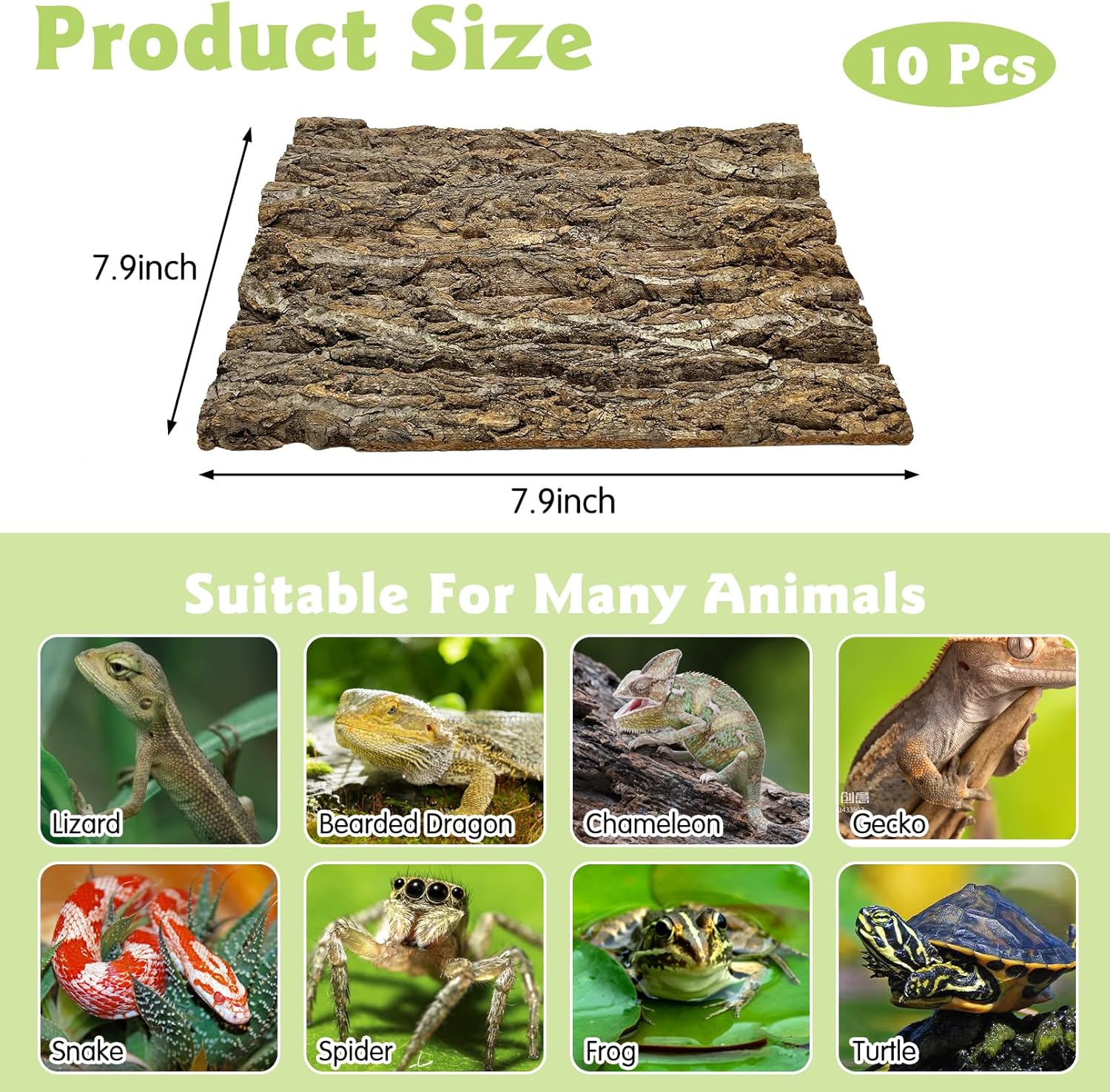 kathson 10PCS Cork Tile Background Bark 7.9”Lx7.9”W Reptile Tank Background Terrarium Backdrop Wall Decor Natural Reptile Climbing Mat for Spider Gecko Lizard Chameleon Bearded Dragon Turtle Snake