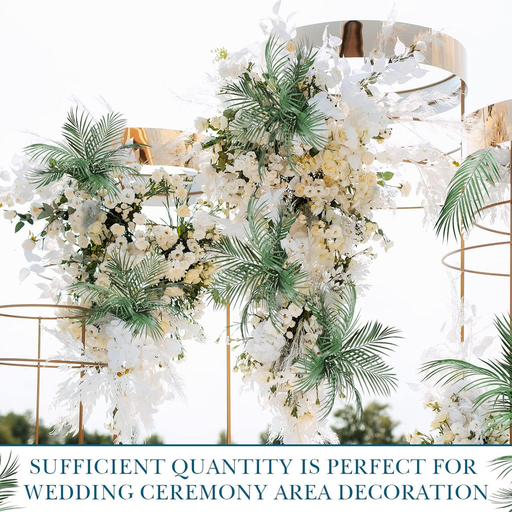 Jutom 100 Pcs 25 Inch Artificial Palm Leaves Decor Large Tropical Faux Plants Plastic Fronds Fake Palm Branches Tree Leaves for Sunday Tree Vase Jungle Beach Party Wedding Decoration