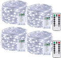 4 Pack 60LED Christmas Battery Operated Fairy Lights with Remote, 8 Modes String Lights with Timer, Dimmable, Memory Function, Waterproof Twinkle Lights for Outdoor Indoor Christmas Decor(Cool White)