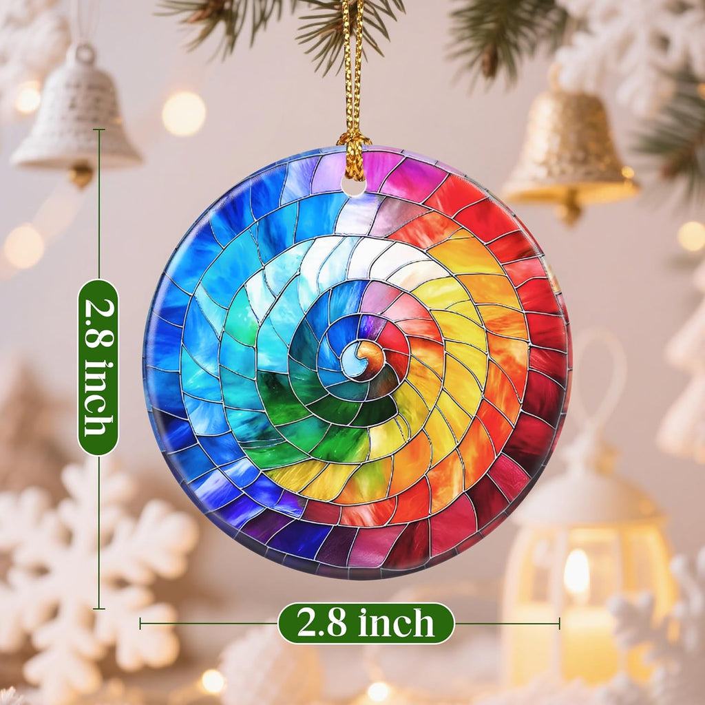 Christmas Ornaments, 2.8 Inch Ceramic Hanging Ornament, Christmas Tree Ornaments, Xmas Decorations, Holiday Decorations, Holiday Party Gifts, and Xmas Gift Ideas - Rainbow Spiral