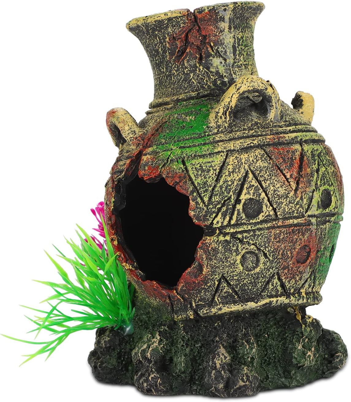 UNEAK - Aquarium Decorations Big Cave Fish Tank Large Vase Jar Jug Sunken Ornament Landscaping Rocks Saltwater Freshwater Small & Medium Fish Garden Pond Ornaments Resin