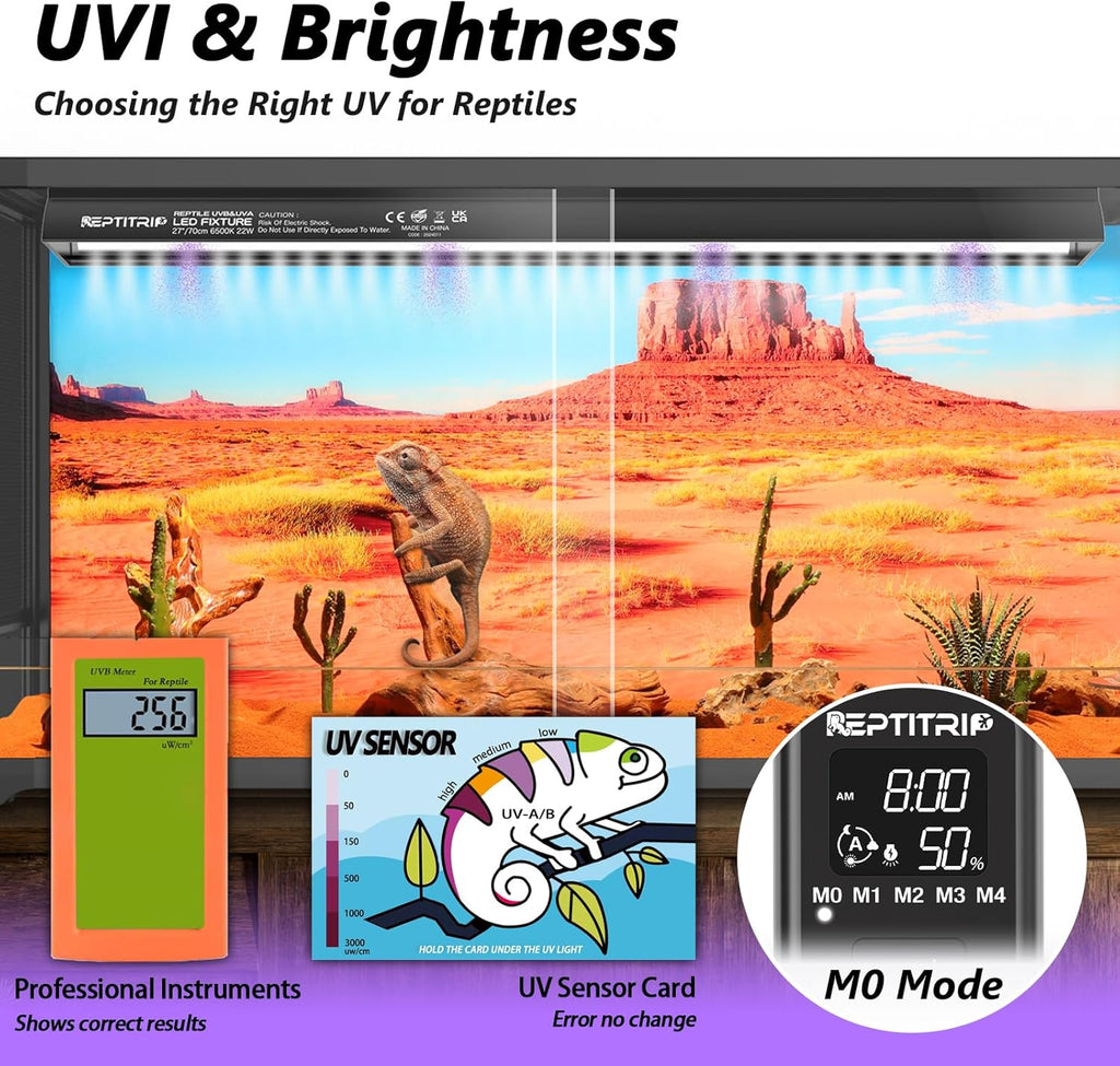 39-INCH LED UVB Light for Reptiles, LED Reptile Light Fixture Controller with Dimming and 4 UVI Modes, 27W Aluminum UVA UVB Lamp for Turtles, Snakes, and Bearded Dragons, 6500K
