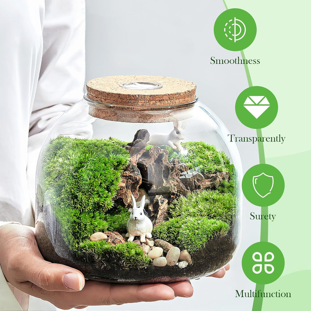 Glass Terrarium Jar with Cork Lid，Tabletop Succulent Planter Airtight Candy Cookie Jar and Hydroponic Vase for Plants, Crafts, Kitchen Storage - Home, Office Decoration (Round 5.9")