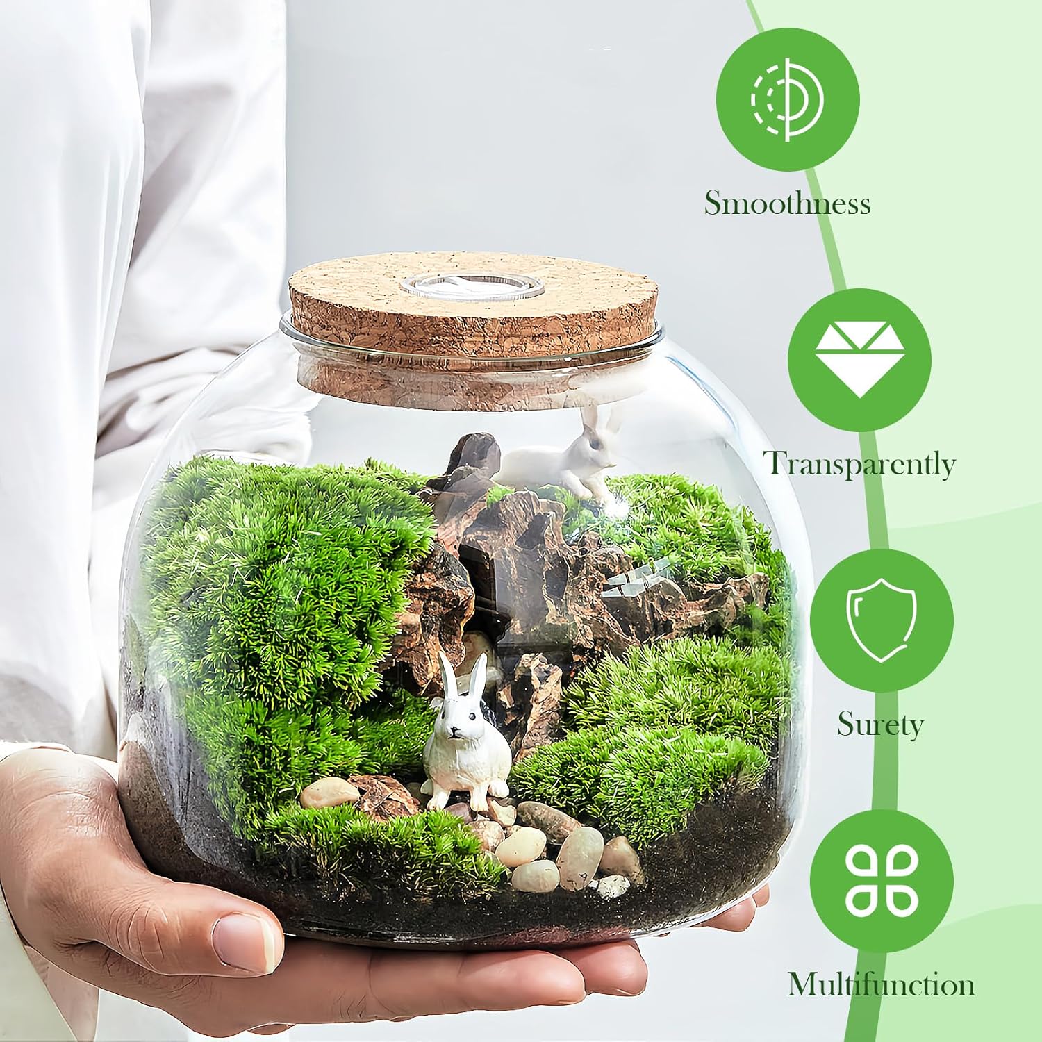 Glass Terrarium Jar with Cork Lid，Tabletop Succulent Planter Airtight Candy Cookie Jar and Hydroponic Vase for Plants, Crafts, Kitchen Storage - Home, Office Decoration (Round 5.9")