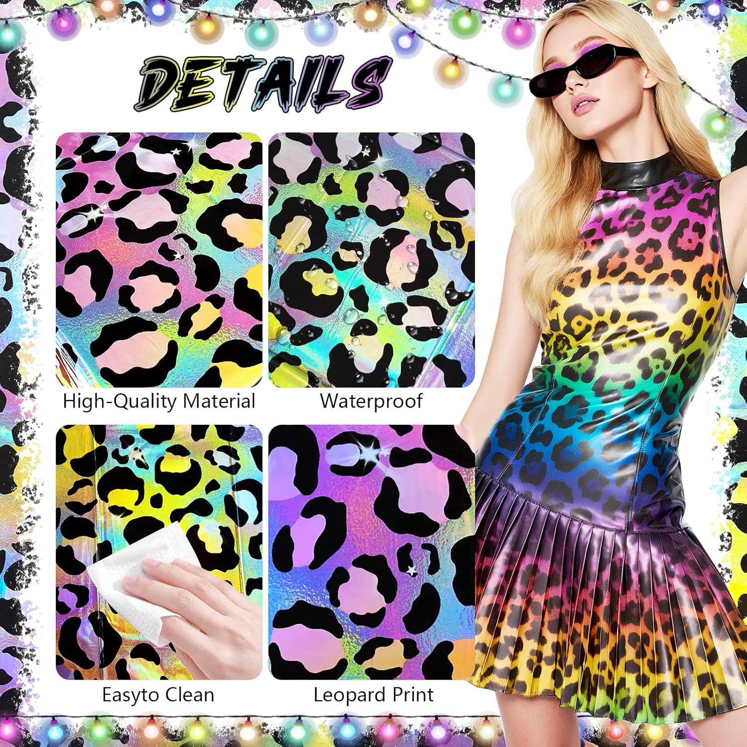 2 Pack Colorful Leopard Print Holography Tablecloth, 54x108, Disposable Plastic Table Cover for Jungle Safari, Cheetah Theme, Birthday Party, and Event Decorations