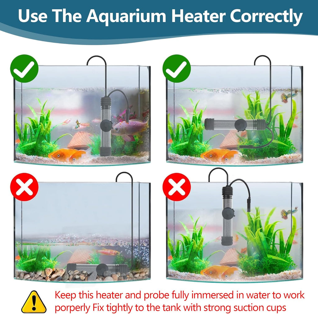 Small Aquarium Heater 100W Submersible Fish Tank Heater for 10-25 Gallons, Dual LED Display Temperature Controller, Suitable for Saltwater and Freshwater, Mini Water Heater for Betta/Turtle Tank
