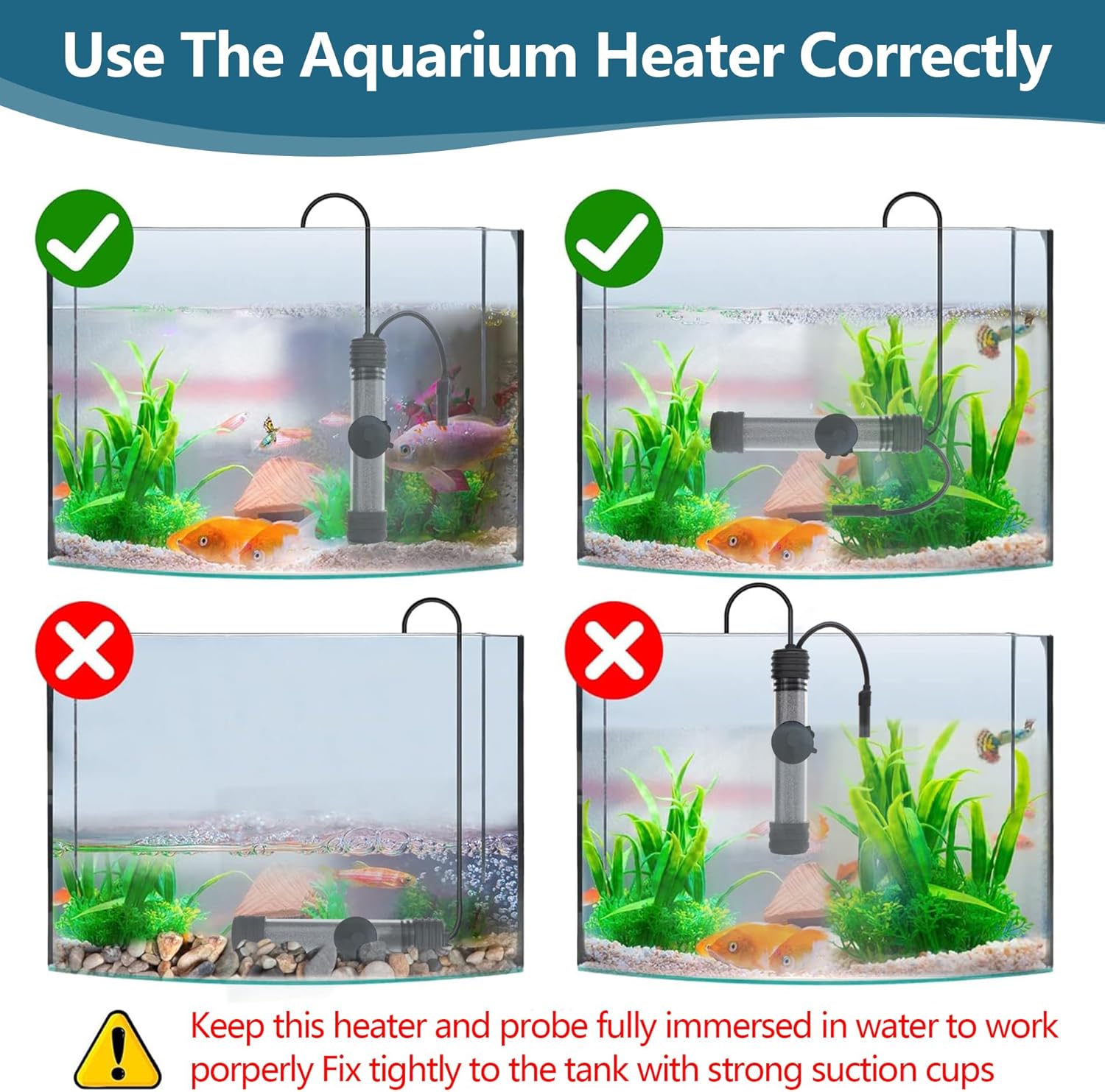 Small Aquarium Heater 100W Submersible Fish Tank Heater for 10-25 Gallons, Dual LED Display Temperature Controller, Suitable for Saltwater and Freshwater, Mini Water Heater for Betta/Turtle Tank