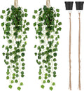 Folmywy 2 Pack Artificial Hanging Plants Vines with Pot Fake Greenery Potted Plant Grape Leaves Decoration Faux Ivy Foliage for Home Indoor Outdoor Living Room Shelf Kitchen Office