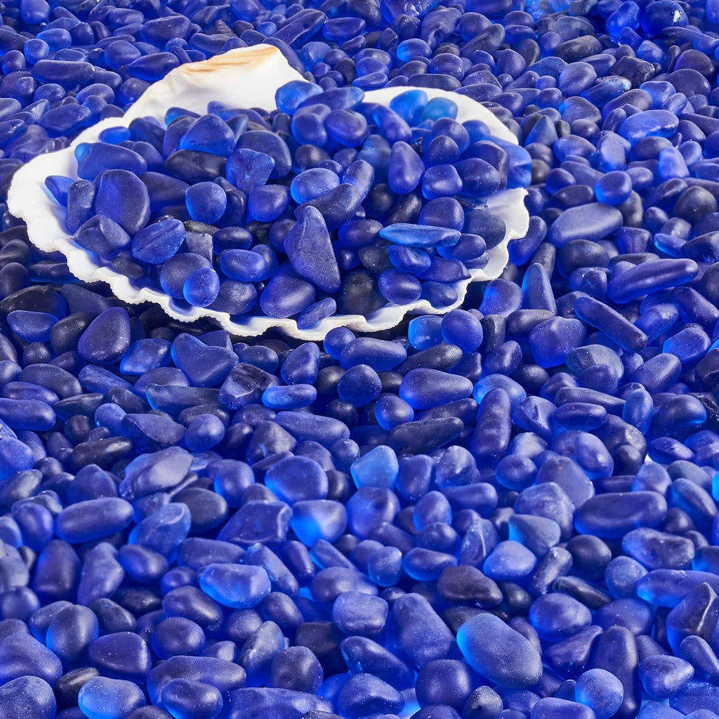 QEQEKAKA Sea Glass Stones for Crafts About 1LB (405g/14.28oz) Glass Pebbles Gemstones Bulk for Beaching Wedding DIY Decoration Aquarium Turtle Tank Vase Filler (Dark Blue)
