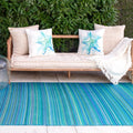 Fab Habitat Outdoor Rug - Waterproof, Fade Resistant, Crease-Free - Premium Recycled Plastic - Striped - Large Patio, Deck, Sunroom, Camping, RV - Cancun - Turquoise & Moss Green - 8 x 8 ft