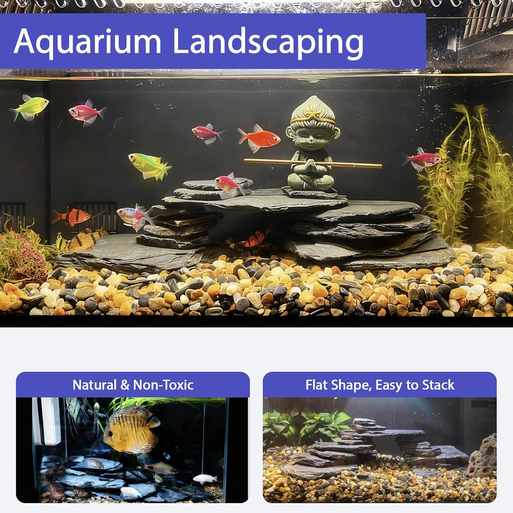 Natural Slate Rocks 2-4 Inches Fish Tank Rocks 5lb Aquascaping Stones for Aquarium Terrarium Reptile Habitat Decoration Vivariums Paludariums Bonsai Miniature Fairy Gardens