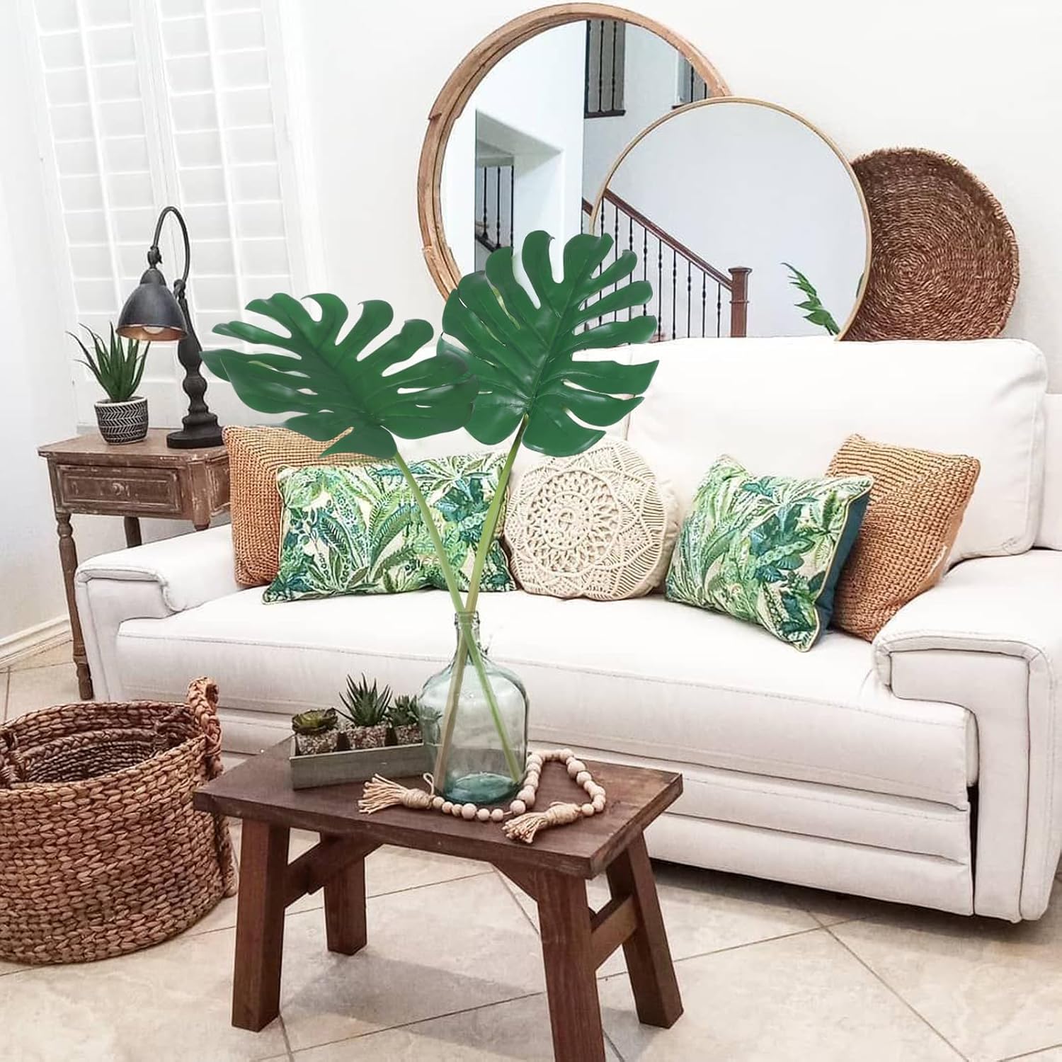 6pcs Artificial Monstera Leaves with Long Stem,Fake Tropical Palm Leaves for Hawaiian Luau Jungle Party Home Wedding Decor (Mix- S | M | L)