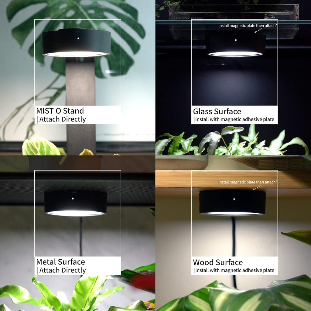 ONF Mist O Shelf Magnetic Light, Colorfull LED for Indoor Plant Growth-Promoting, Adaptable TypeC Port for Room Decor, Brightness Dimmable Terrarium Light for Potted Plant & Succulent, Matt Black