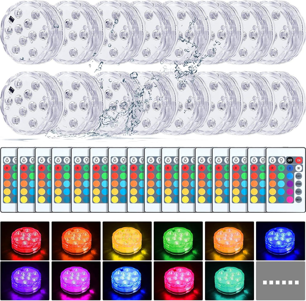 Hortsun 4 Pack Submersible LED Lights with Remote Waterproof Pool Underwater LED Light Battery Operated Bathtub16 Color Changing Lamp for Tub Pool Pond Vase Aquarium Decoration