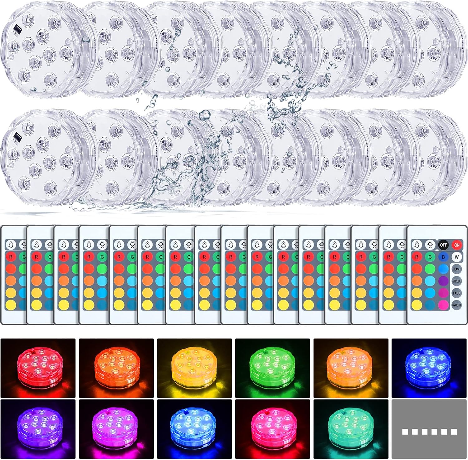 Hortsun 8 Pack Submersible LED Lights with Remote Waterproof Pool Underwater LED Light Battery Operated Bathtub16 Color Changing Lamp for Tub Pool Pond Vase Aquarium Decoration