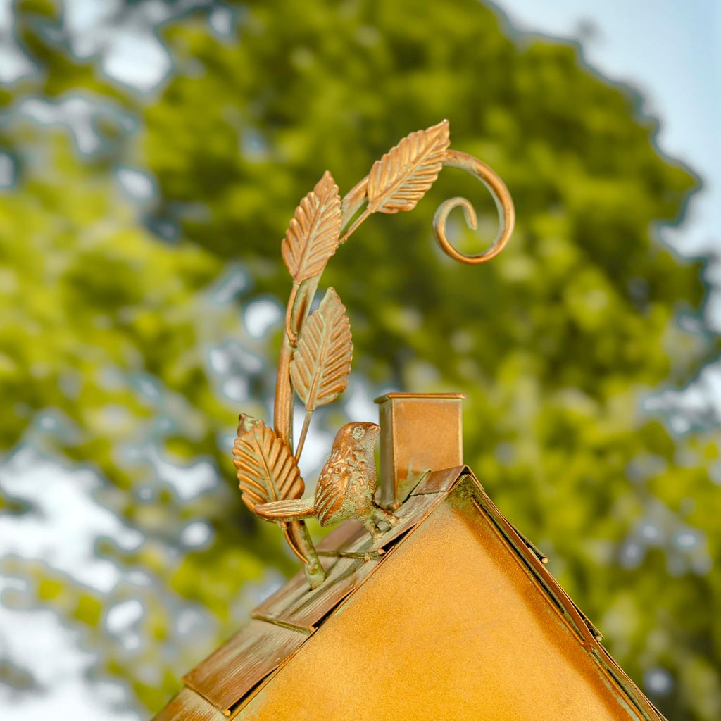 Copper Colored Fancy Design Birdhouse Garden Stakes (Short Classic House Shape)