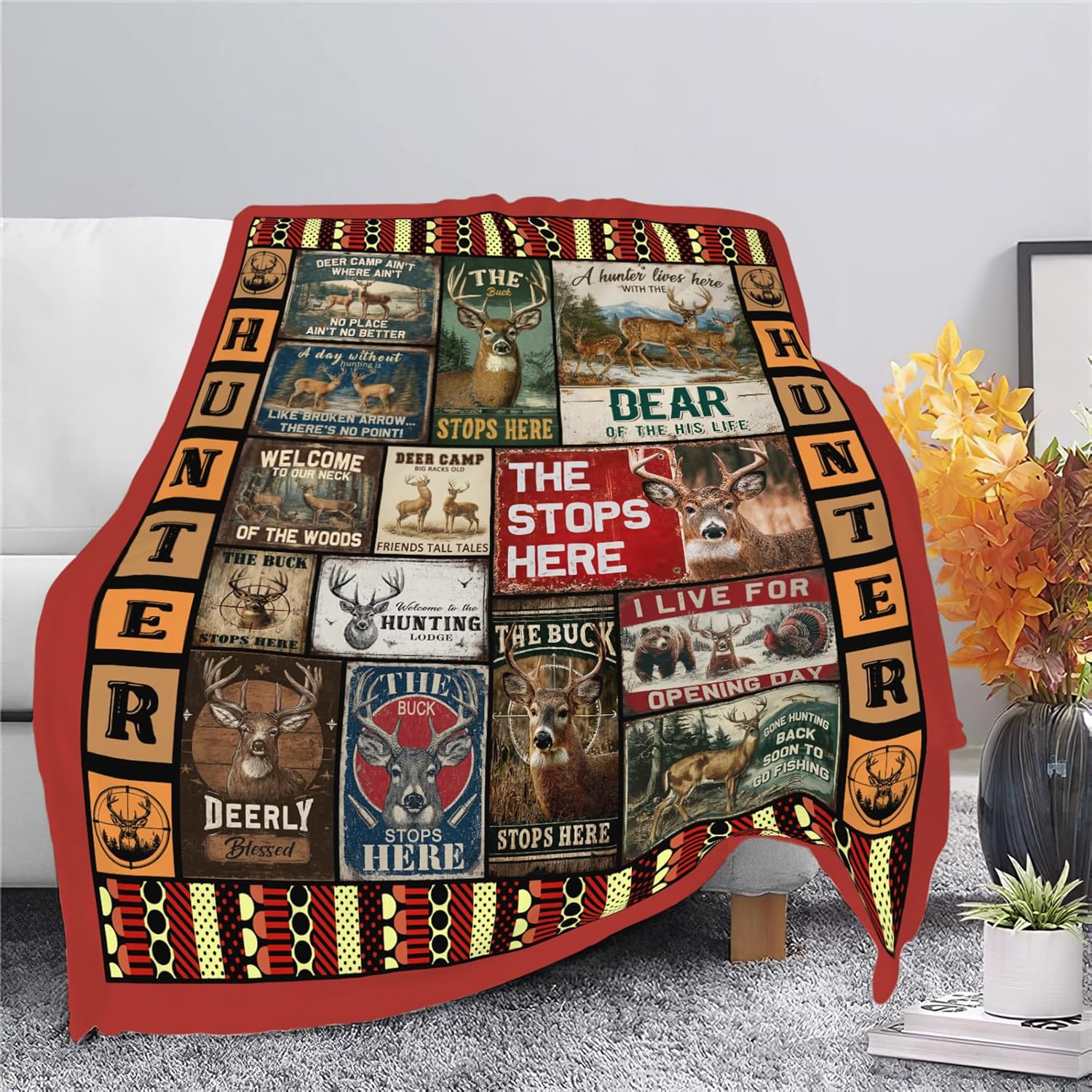 Deer Throw Blanket Hunting Deer Elk Stuff Gifts for Kids Girls Boys Adults Women Men Soft Cozy Warm Plush Fluffy Fuzzy Fleece Blanket Decor 60''X80''
