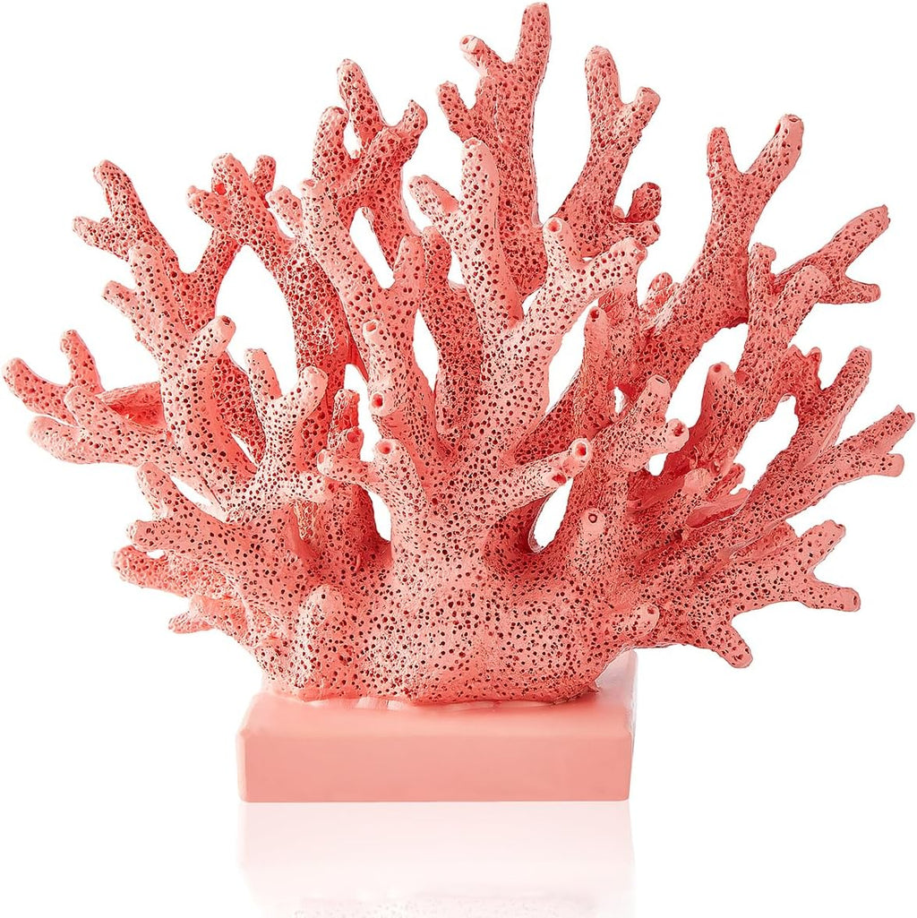 Pink Coral Décor, Nautical Red Coral Reef Decorations for Home, Marine Style Decoration, Ocean Themed Cabinet Shelf Tabletop Decor (Pink)
