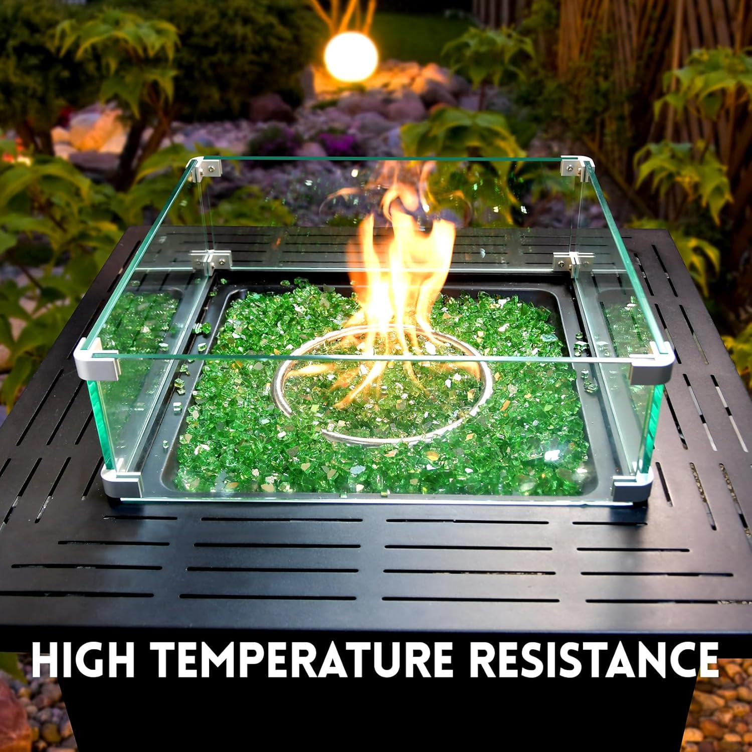 GasSaf 1/4 Inch Fire Glass Reflective Tempered Fireglass Cut Crushed FireGlass for Fire Pit, Fireplace, Replaces Existing Gas Logs & Lava Rocks (10 Pound)(Green Reflective)