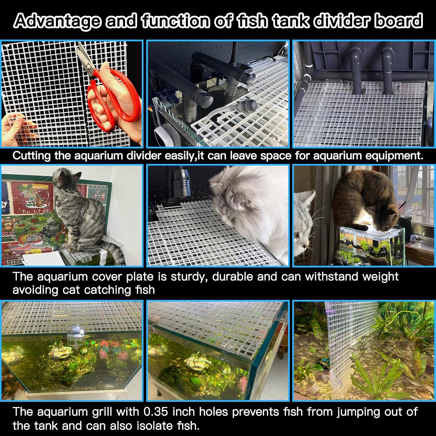 Adjustable Aquarium Fish Tank Divider Filter Bottom Plastic Grid Fish Tank Isolation Board Plastic Egg Crate Tray(White, 8pcs 11.8X11.8Inch with 0.35Inch Hole