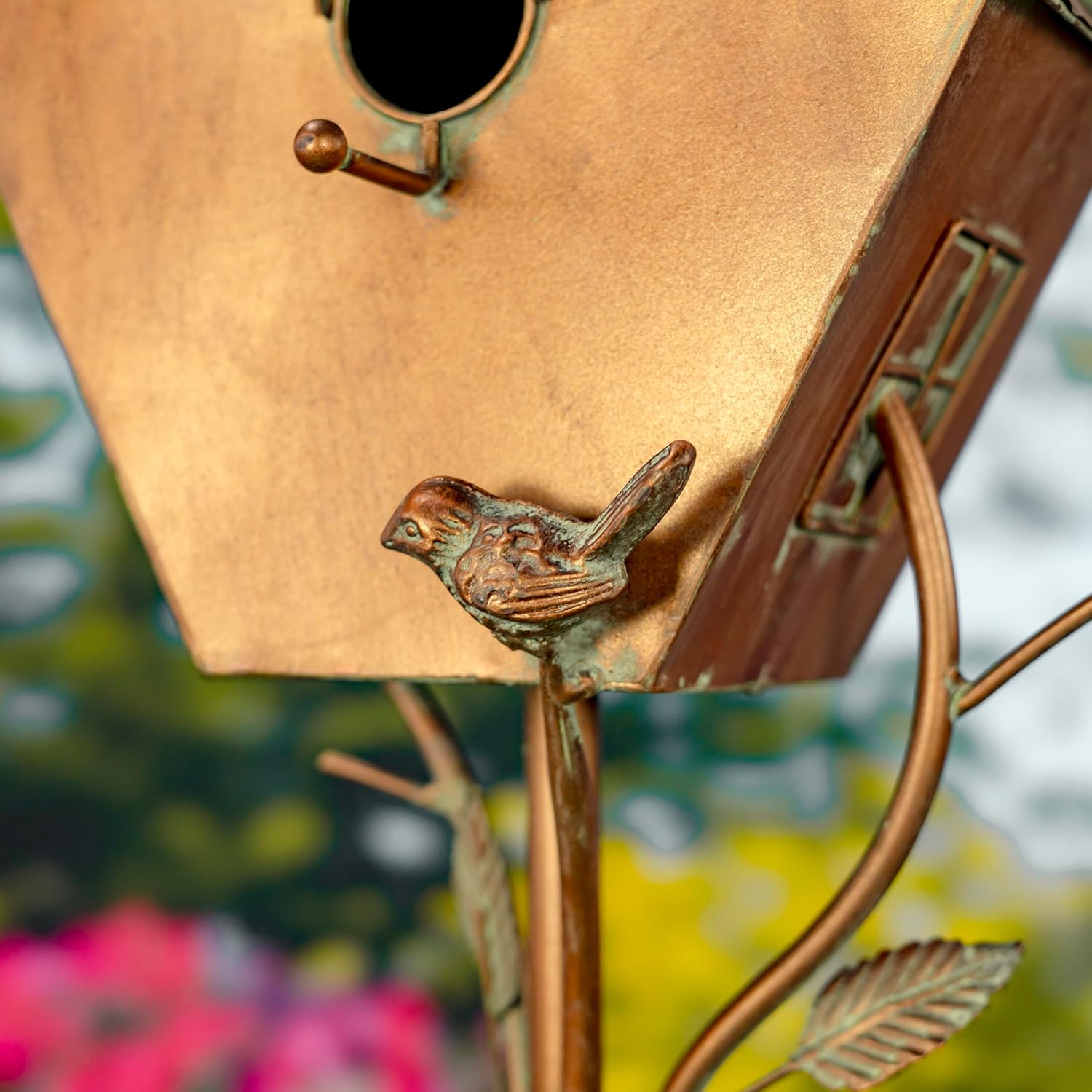 Copper Colored Fancy Design Birdhouse Garden Stakes (Short Classic House Shape)