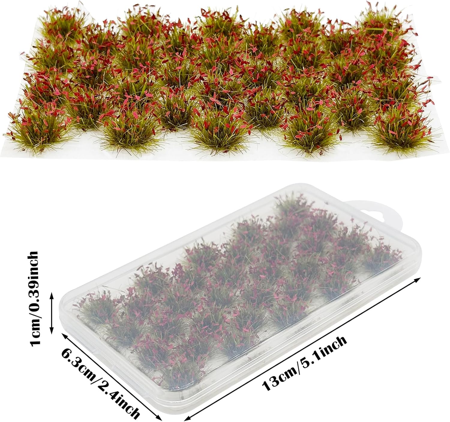 Cayway Miniature Grass Cluster, Static Tuft Model Vegetation Groups for DIY Train Landscape Railroad Scenery, Flower (Green and Red)