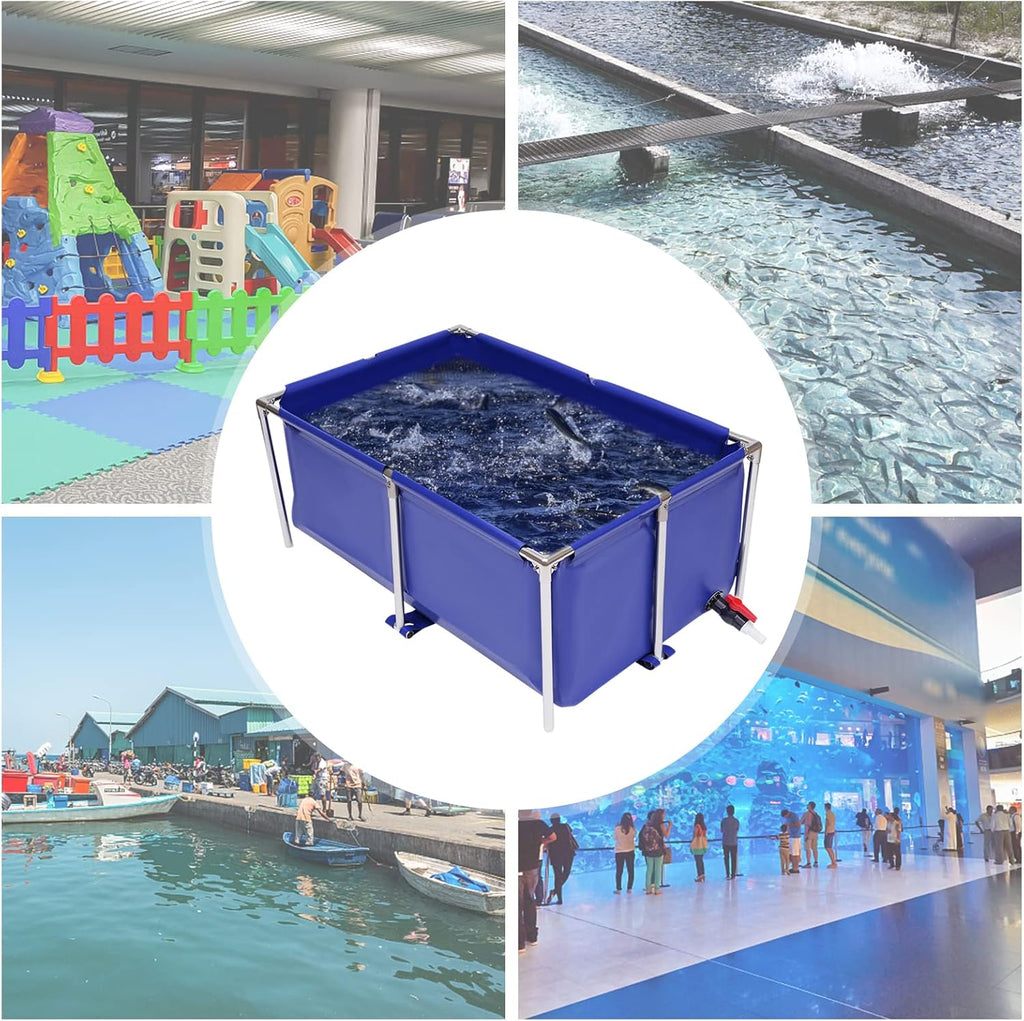 Foldable Aquarium Fish Tank, Portable Koi Breeding Pond with Drain Valve, Viewing Aquaculture Pool for Prawn Cultivation, Blue