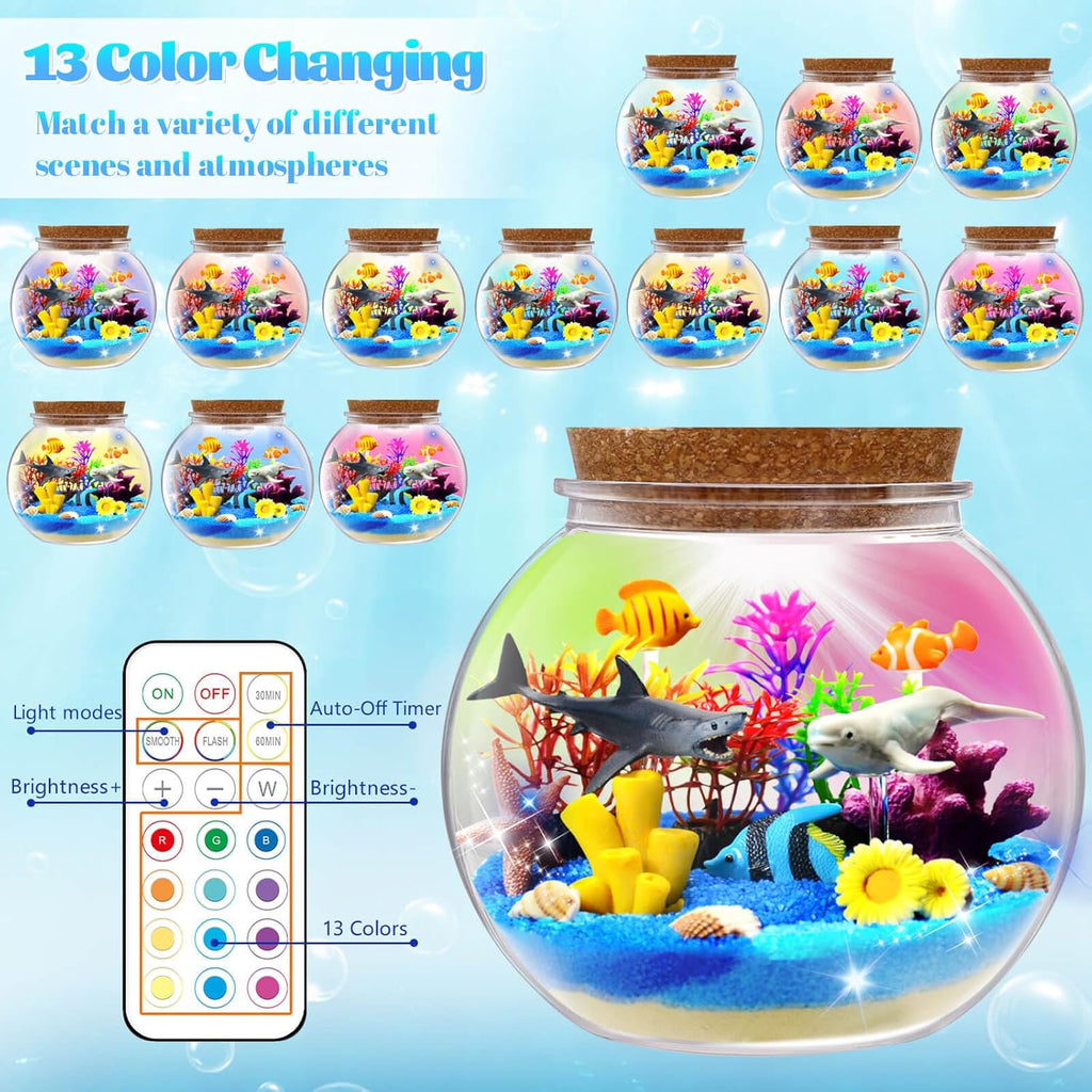 Ocean Light Up Terrarium Kit for Kids - LED Night Light Ocean Birthday Gifts for Girls & Boys Ages 4 5 6 7 8-12, Kids Arts & Crafts Kit,Christmas Gifts