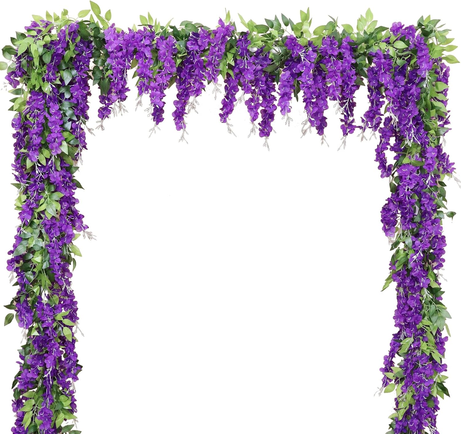 Wisteria Artificial Flowers Garland, 8Pcs 7.2Ft/Piece Silk Fake Wisteria Vine Kit, Hanging Flower for House Outdoor Garden Ceremony Outside Wedding Arch Floral Decor (8, Purple)
