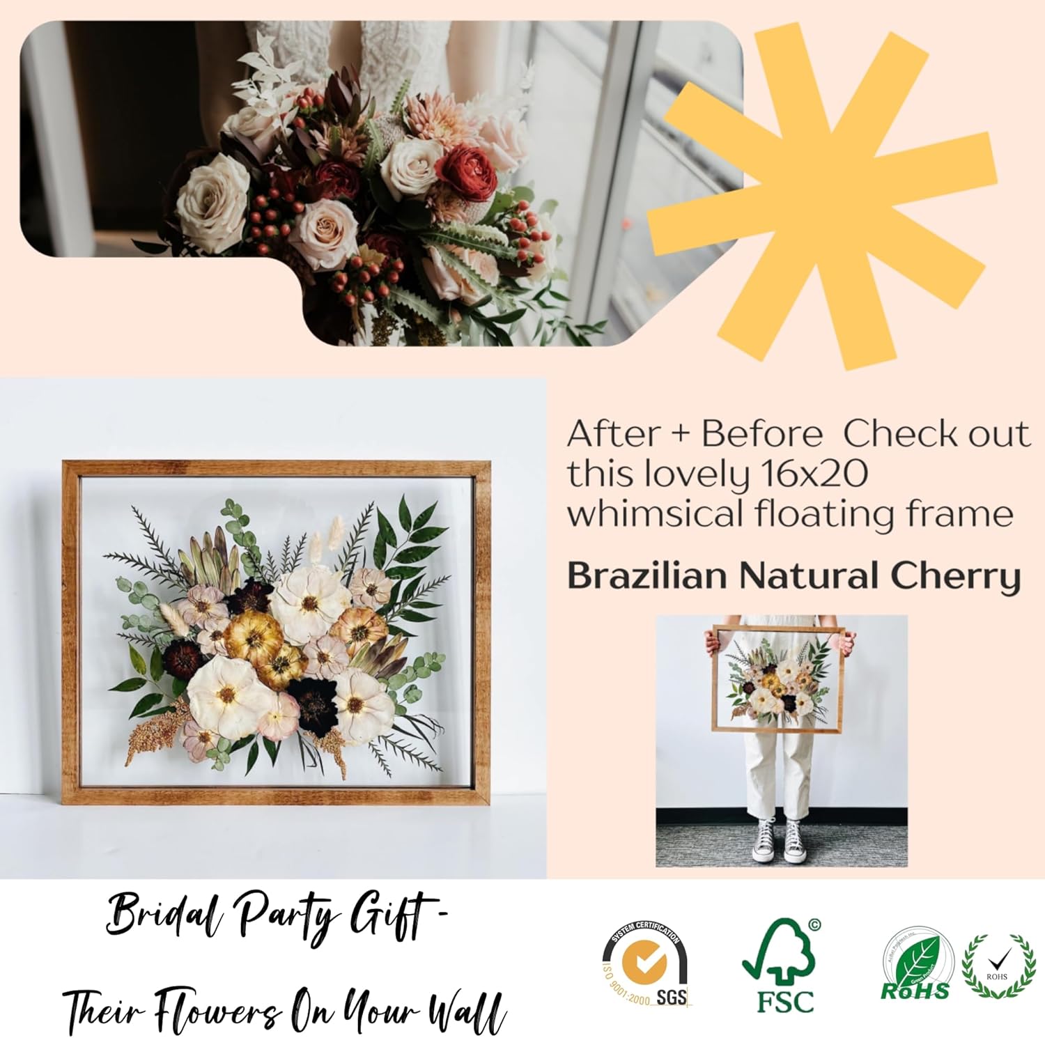 Floating Frame 16x20 Double Glass Floater Frames 20x24 Floating Picture Frame Cherry Wood 16x20 Shadow Box Frame Bouquet Frames For Wedding Memory