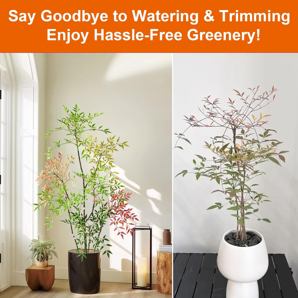 6ft Faux Bamboo Tree Artificial Nandina Tree Artificial Indoor Plants Realistic Fake Potted Tree with 800+ Leaves, Cement Planter - Home Office Decor Perfect for Housewarming Gift Non-Toxic