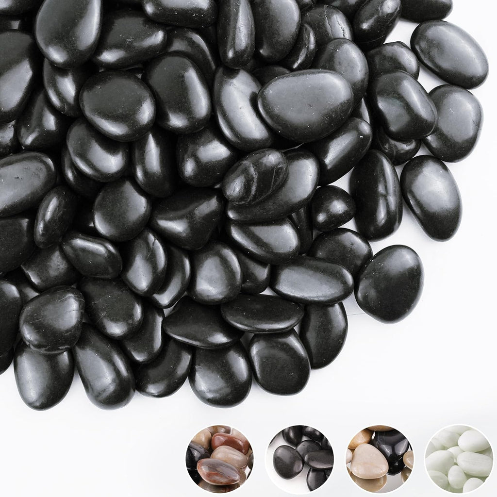 40lbs Black Pebbles for Landscaping, 1-2Inch Natural River Rocks for Aquarium, High Polished Decorative Stones for Vase Filler Fish Tank Gardening