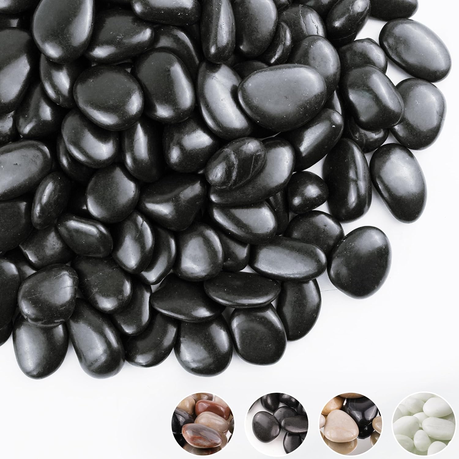 40lbs Black Pebbles for Landscaping, 1-2Inch Natural River Rocks for Aquarium, High Polished Decorative Stones for Vase Filler Fish Tank Gardening